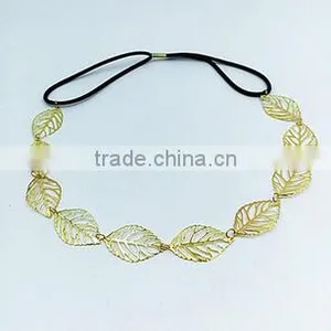 Fancy Lovely Young Women`s Gold Plated Leaves Shaped Elastic Fashion Headband thumbnail-2