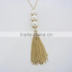 FASHION BIG PEARLS BEADS PENDANT CHAIN TASSEL NECKLACE EARRING SET thumbnail-4