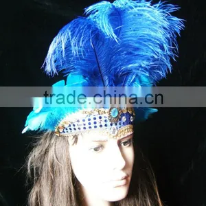 Carnival Headdress Hand Painted(blue Color)Female Headdress With Feather thumbnail-2