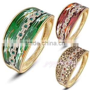 New Design Green Color Enamel Crystal 18k Gold Bangle Saudi Arabia Jewelry thumbnail-1