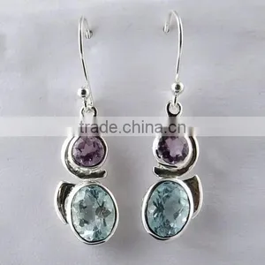 Love Power !! Blue Topaz & Amethyst 925 Sterling Silver Earring, 925 Sterling Silver Jewelry, Gemstone Silver Jewelry thumbnail-6