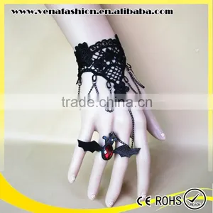 Bat Hanging Hallowmas Bracelet, Gothic Slave Bracelet With Ring thumbnail-4