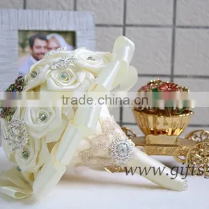 The Best Brooch Bouque Satin Rose Wedding Flower Crystal Bouquet Jewelry thumbnail-2