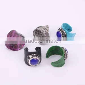 Faceted Stone RingGemstone Fashion Ring, Snakeskin Rings,Round Shape Pave Setting Crystal Jewelry Finger Gem Stone Druzy Ring thumbnail-5