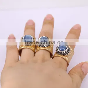Natural Blue Agate Druzy Stone Rings, Gold Plated Gold Ping Brass Druzy Agate Ring, Charm Gem Stone Jewelry Finger Druzy Ring thumbnail-3