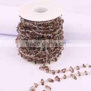 Fashion Rosary Chain Smoky Quartz Chips Beads Free Form Chains Silver Plated Wire Wrapped Chain thumbnail-2