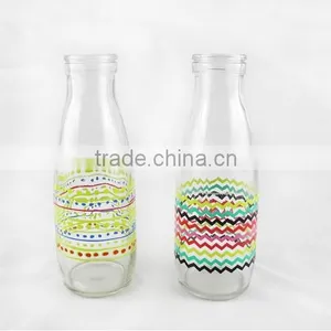 500ml Glass Milk Bottle With Colored Cork Caps and Plastic Straw thumbnail-2