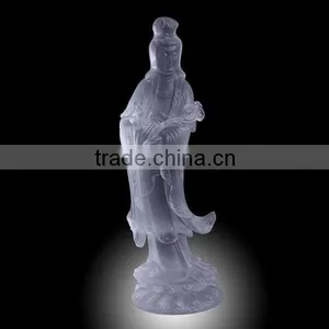 Lead Crystal Liuli Clear Ruyi Kuanyin Buddha Statue thumbnail-1