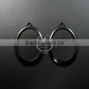 40*30mm Setting Size Brass Gun Black Simple Oval Bezel Tray DIY Pendant Charm Supplies 1421079 thumbnail-1