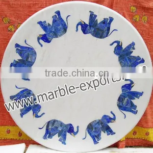 Elephant Deings Lapis White Marble Dining Table Tops , Inlay Coffee Table Top thumbnail-1