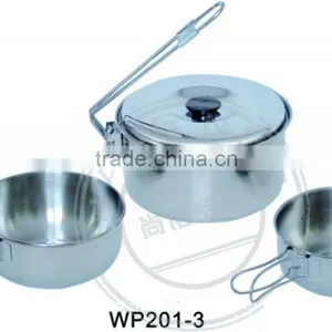 Professional Stainless Steel Camping Cooking Pot With 2 Bowl thumbnail-1