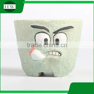 Wholesale Cheap Creative Handwork Mini Cartoon Expression Ceramic Garden Flower Pot thumbnail-3