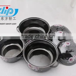 16-20cm 3 Pcs Enamel Casserole With Cover Dark Color Beautiful Decal thumbnail-5