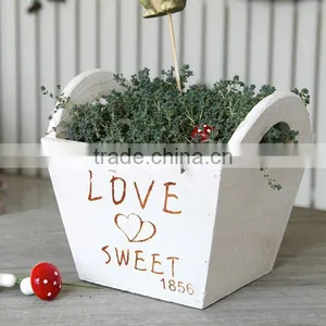 New Design Garden Decorative White Wooden Flower Planter With Handles thumbnail-1