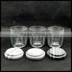 Chinese Supplier Small Round Glass Candle Holder With Marble Lid 90ml thumbnail-3