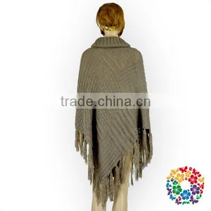 Warm Winter Wear Women's Cape Wool Knitting Fringe High Collar Shawl thumbnail-5
