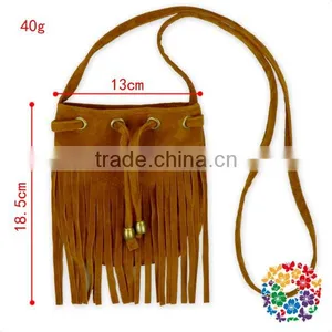 Children Girls Small Fringe Faux Lether Brown Shoulder Bag With Strap thumbnail-2