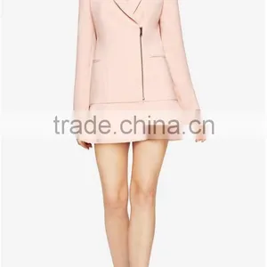 Fashion Women Clothing OEM Front Zipper Bare Pink Flounce Jacket Dress thumbnail-1