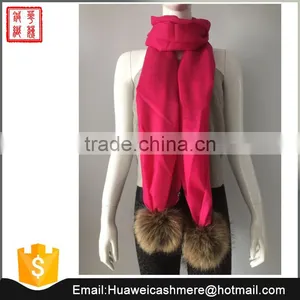 Thin Cashmere Scarf With Pompom thumbnail-1