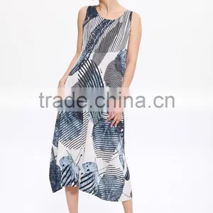 Wash Painting Goffer Sleeveless Women Summer Maxi Dress thumbnail-2
