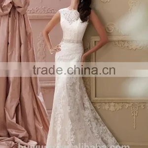 Pink Lace Backless A-line Crochet Wedding Dress thumbnail-2