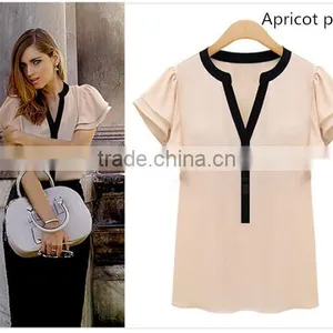 Apricot Pink and White Comfortable and Breathable t Shirt Wholesale Short Sleeve t Shirt Ladies Blouse thumbnail-1