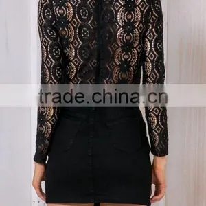Runwaylover 114 Hot Sale 2017 Women Fashion Lace Transparent T-Shirt thumbnail-5
