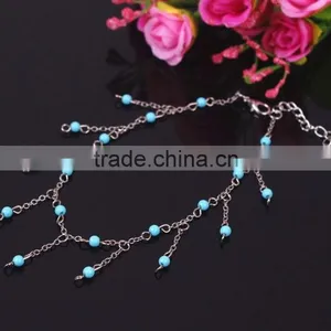 Blue Beads Tasse Barefoot Sandal Feet Beach Jewelry Accessories Chain Anklets thumbnail-3