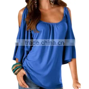 Women Off Shoulder Short Sleeve Casual T-Shirt Tops Loose Blouse thumbnail-3