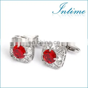 Luxurious Red Diamond Stone Unisex Shirt Jewelry Cufflinks Brand thumbnail-1