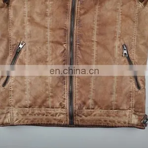 2015 Lastest Fashion Handsome Padded Garment Dyed Men Leather Jacket thumbnail-5