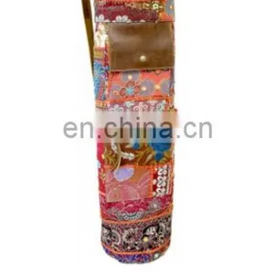 Banjara Style Yoga Bag Yoga Met Bag Ethnic Hand Embroidered Vintage INDIAN Kantha YOGA Mat Bag LEATHER Cross Body Yoga Bag Purse thumbnail-4
