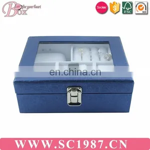 BLue Square Small Easy to Carry Jewelry Box Lock Box With Miror thumbnail-2