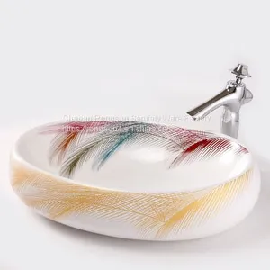 Top Quality Oval Decals Decorated Art Basin Size Cheap Sinks thumbnail-1