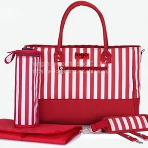Stripe Printed Diaper Bag With Many Pockets Inside thumbnail-1