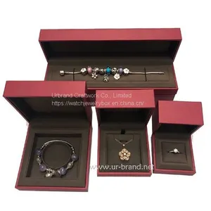 Custom Logo Ring Pendant Red Pu Leather Wedding JewelryBox Gift Packaging Jewellery Set Boxes thumbnail-1
