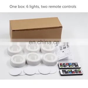 Wholesale 6PK LED Puck Lights RGB Remote Control Color Small Night Light Battery Cabinet Light thumbnail-6
