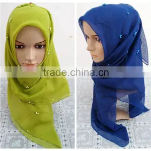 SJ007 New Voile Pearl 110*110cm Muslim Square Scarf thumbnail-1