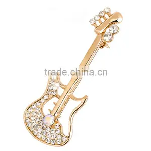 Fantasy Gold Plated Guitar Jewelry Rhinestone Music Instrument Brooches thumbnail-1