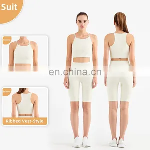 Wholesale New Sports Bra High Neck Support Ribber Clothing Women Active Wear Tops thumbnail-3