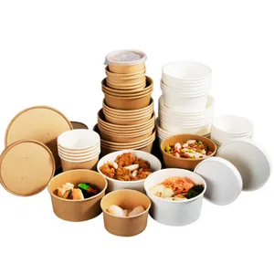 Disposable Paper Bowl Heatable Kraft Food Bowl Rectangular Kraft Bowl 32oz thumbnail-5