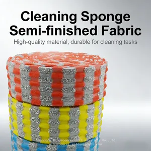 Factory Supply Semi Finished Sponge Dish Cloth Roll Shiny Silver Thread Mesh Cleaning Fabric Raw Material thumbnail-4