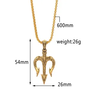 1pc Fashion Classic Trendy Nordic Viking Amulet Silver Color Poseidon Trident Pendant Necklace for Men Personality Hip-Hop Jewelry thumbnail-3