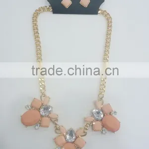 FASHION PINK TONE STATEMENT NECKLACE EARRING SET thumbnail-1