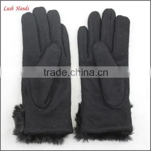 Ladies Winter Warm Black Woolen Hand Gloves With Fur Wholesale thumbnail-2