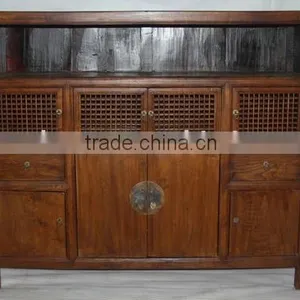 Chinese Wooden Brown Lacquer Antique Kitchen Cabinet thumbnail-1