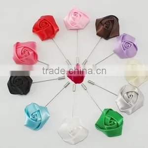 Silk Rose Flower Corsage Long Pin Brooch For Men's Suits Wedding Occasion thumbnail-1