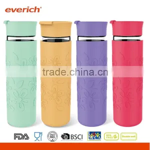New Borosilicate Glass Bottle With Plastic Lid and Flower Silicone Sleeve Most Popular thumbnail-1