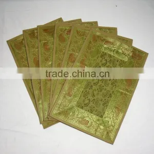 Indian Silk Table Runner With 6 Place Mats & 6 Coaster in Light Green Color Size 16*62 thumbnail-2
