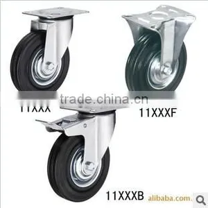 Flat Plate Swivel Black Rubber Caster, Roller Bearing thumbnail-1